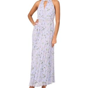 Women's pleated floral print dress with back slit